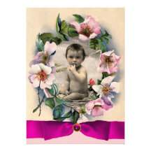 ROSES SAUVAGES ET MONOGRAMME ROSE DE MODÈLE PHOTO  INVITATION PERSONNALISÉE