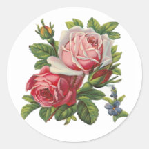 ROSES VINTAGES AUTOCOLLANTS RONDS