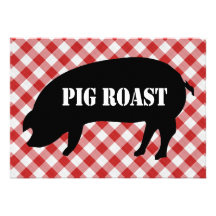 Rôti Checkered de silo de porc, rouge et blanc de  Invitations Personnalisées