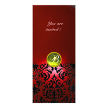 Rouge de jaune de MONOGRAMME de GEMME de DAMASSÉ Invitation Personnalisable