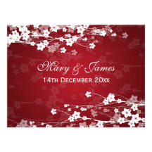 Rouge élégant de fleurs de cerisier de réception invitation personnalisable