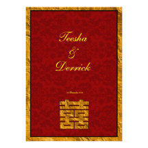 Rouge et bonheur chinois d'or double épousant RSVP Faire-part