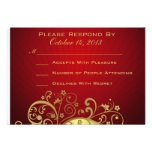 Rouge et carte- de réponse de remous d'or faire-parts