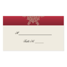 Rouge et cartes d'endroit de mariage de flocon de  carte de visite