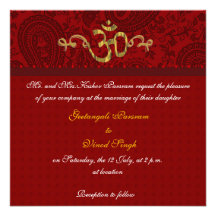 Rouge et mariage indien de brocard de damassé d'or cartons d'invitation