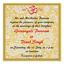 Rouge et mariage indien de brocard d'or faire-part personnalisés