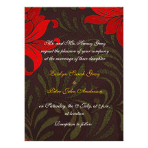 Rouge et or mariage damassé floral cartons d'invitation personnalisés