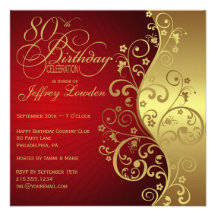 Rouge et quatre-vingtième invitation de fête d'ann