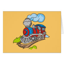 Rouge et T-shirts et cadeaux bleus de train Cartes De Vœux