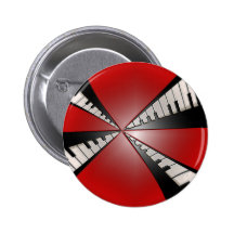 Rouge métallique avec le bouton noir de musique de pin's