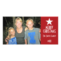 Rouge moderne d'étoile de Joyeux Noël Cartes Avec Photo
