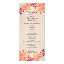 Rouge orange et programme de mariage de fleurs de  invitations personnalisées