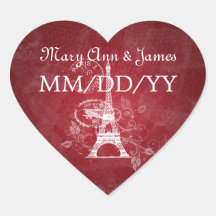 Rouge romantique de Paris de date de mariage éléga Autocollant