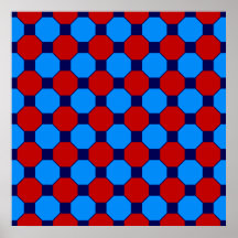 Rouge vibrant et le bleu ajuste le motif de tuile  posters