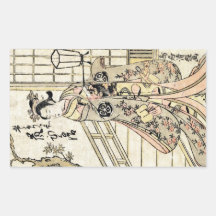 Rouleau vintage japonais frais de dame de geisha d stickers en rectangle