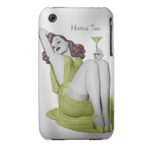 Roux dans une robe verte serrée avec Martini - cas Coques iPhone 3 Case-Mate