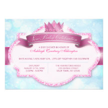 Royal Princess Pink Glitter and Blue Baby Shower Invitations