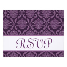 RSVP - Mariage damassé pourpre réglé Invitations Personnalisées