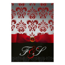RUBAN ARGENTÉ ROUGE et rubis NOIR de MONOGRAMME de Faire-part Personnalisés