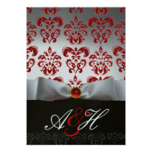 RUBAN ARGENTÉ ROUGE et rubis NOIR de MONOGRAMME de Cartons D'invitation