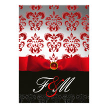 RUBAN BLANC ROUGE et rubis NOIR de MONOGRAMME de D Faire-part Personnalisé
