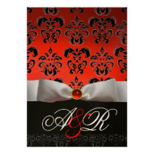 RUBAN BLANC ROUGE et rubis NOIR de MONOGRAMME de D Invitations