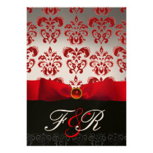 RUBAN BLANC ROUGE et rubis NOIR de MONOGRAMME de D Invitation