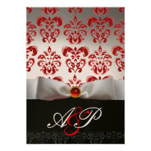 RUBAN BLANC ROUGE et rubis NOIR de MONOGRAMME de D Cartons D'invitation