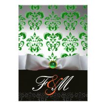 RUBAN BLANC VERT et orange NOIRE de MONOGRAMME de  Invitations Personnalisées