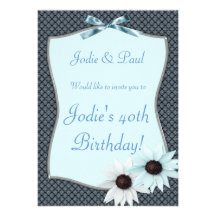 Ruban bleu et fleur - invitation de fête d'anniver