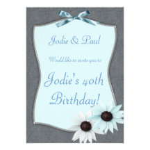 Ruban bleu et fleur - invitation de fête d'anniver
