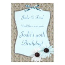 Ruban bleu et fleur - invitation de fête d'anniver