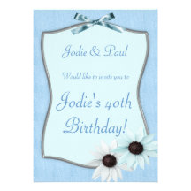 Ruban bleu et fleur - invitation de fête d'anniver