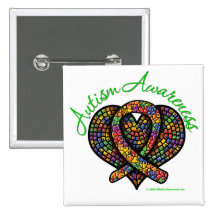 Ruban de coeur de mosaïque d'autisme badge avec épingle