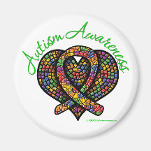 Ruban de coeur de mosaïque d'autisme aimant pour réfrigérateur