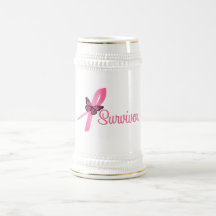 Ruban de survivant de cancer du sein tasses
