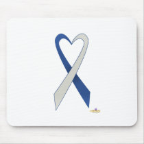 Ruban en forme de coeur bleu et argenté de conscie tapis de souris