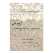 Ruban en ivoire et toile de jute de dentelle épous invitations