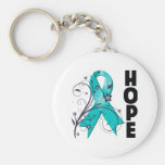Ruban floral d'espoir de Cancer ovarien Porte-clé