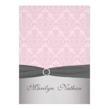 RUBAN IMPRIMÉ gris, invitation rose de mariage dam