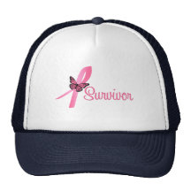 Ruban rose de papillon - survivant de cancer du se casquettes de camionneur
