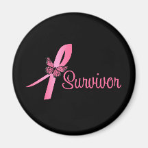 Ruban rose de papillon - survivant de cancer du se magnets pour réfrigérateur