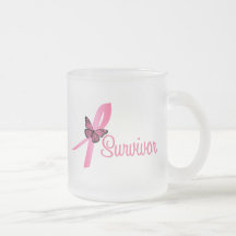 Ruban rose de papillon - survivant de cancer du se tasses