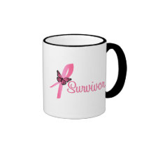 Ruban rose de papillon - survivant de cancer du se mugs