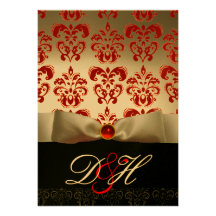 RUBAN ROUGE d'OR et rubis NOIR de MONOGRAMME de DA Faire-parts
