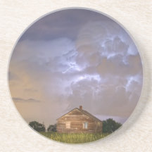 Rural Country Cabin Lightning Storm Beverage Coasters