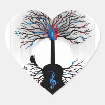 Rythmes du coeur - (art surréaliste de guitare) autocollant en cœur