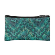Sac d'embrayage turquoise de peau de serpent de pa trousses de maquillage