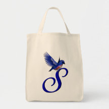 Sac fourre-tout initial à oiseau bleu du monogramm