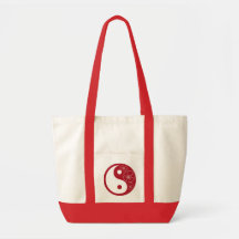 Sac fourre-tout tropical rouge à Yin Yang de fleur